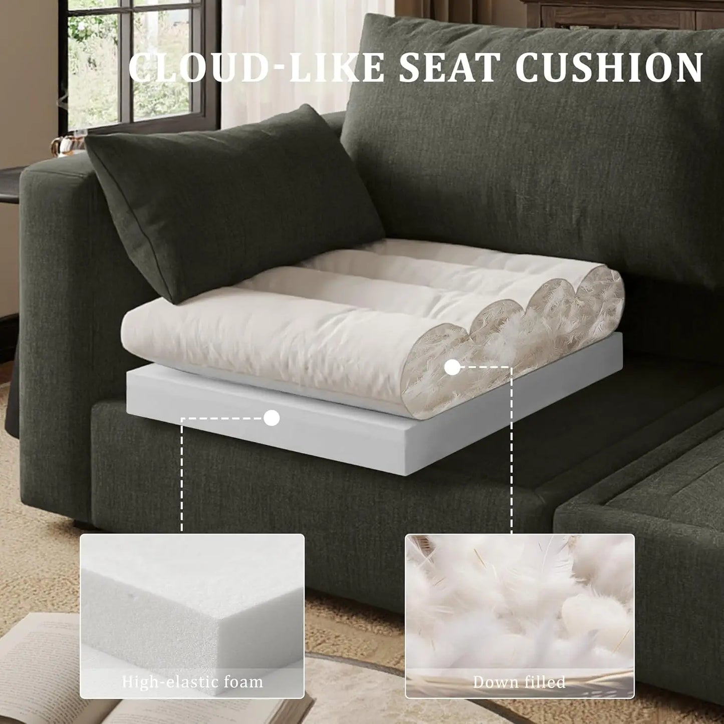 Cloud Modular Sectional Sofa Couch with Storage Ottoman, 99" Oversized Sectional Couches for Living Room, Cloud, Customized