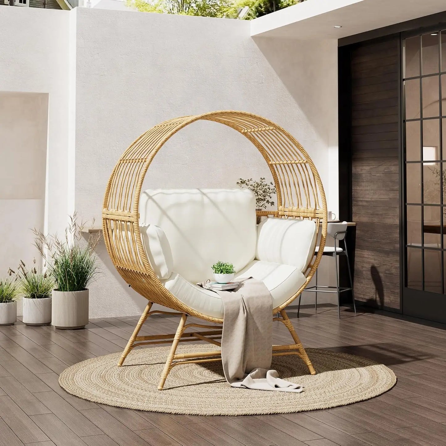 Oversized Egg Chair Indoor/Outdoor Rattan Hanging Basket Chair with Thickened Cushion Supports 350LBS – Wicker, Customized