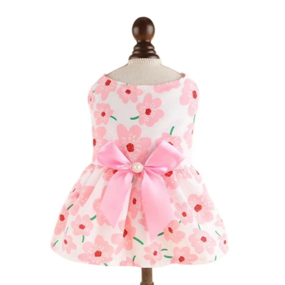 Puppy Princess Dress Summer Kitten Pet Skirt Cute Floral Printed Bow Dog Dresses For Small Medium Puppy Clothing Pet Supplies