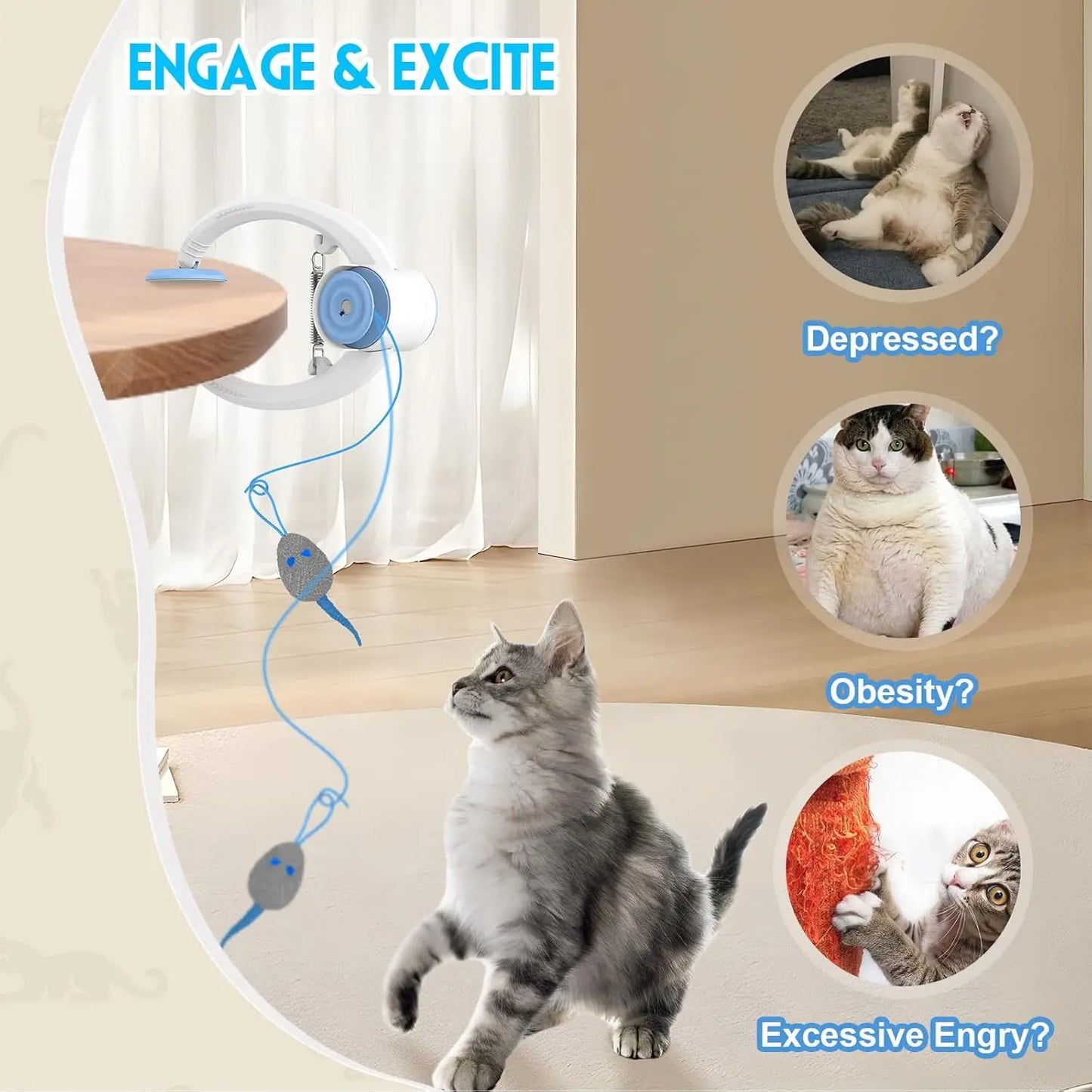 USB Rechargeable Interactive Self-Play Electric Door Hanging Cat Toy for Bored Kitties Retractable Kitten Toy