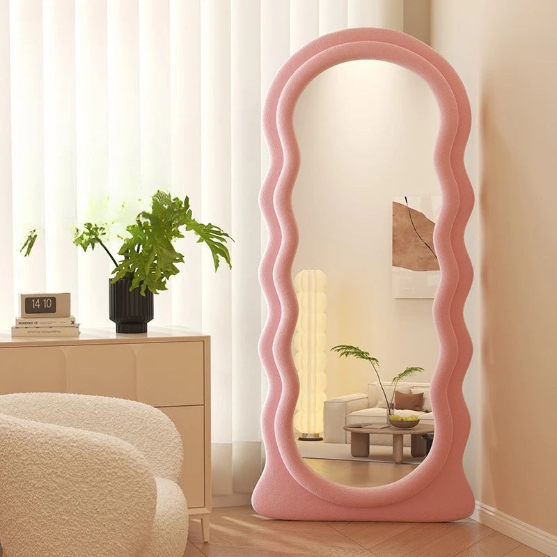 Full-Length Floor Mirror for Girls, Home Dressing  Ins Style Wave-Shaped Irregular Dormitory Clothing Store Fitting Mirror