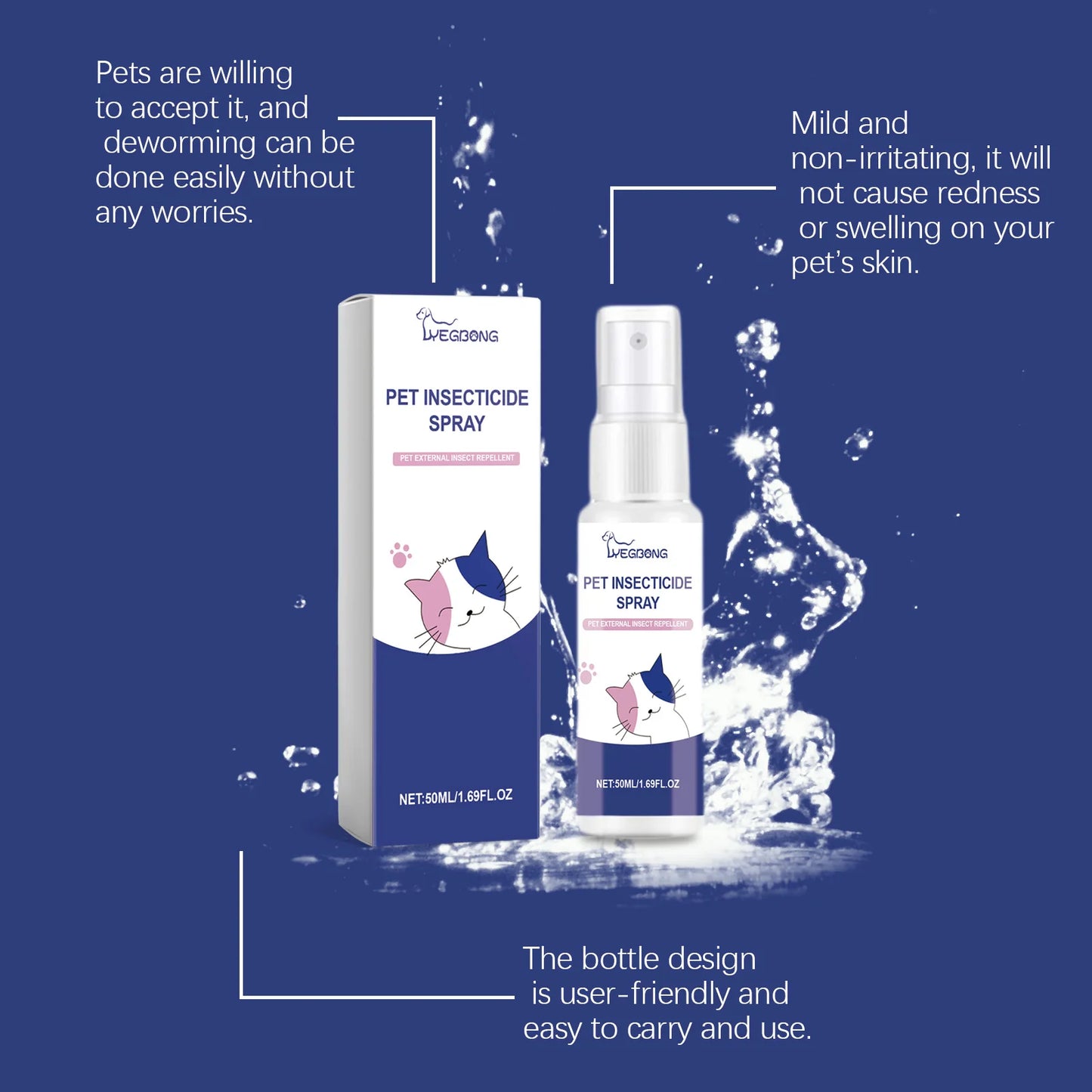 Pet Deworming & Deodorizing Spray: Liquid Spray for Flea Control, Body Deodorization and Deworming