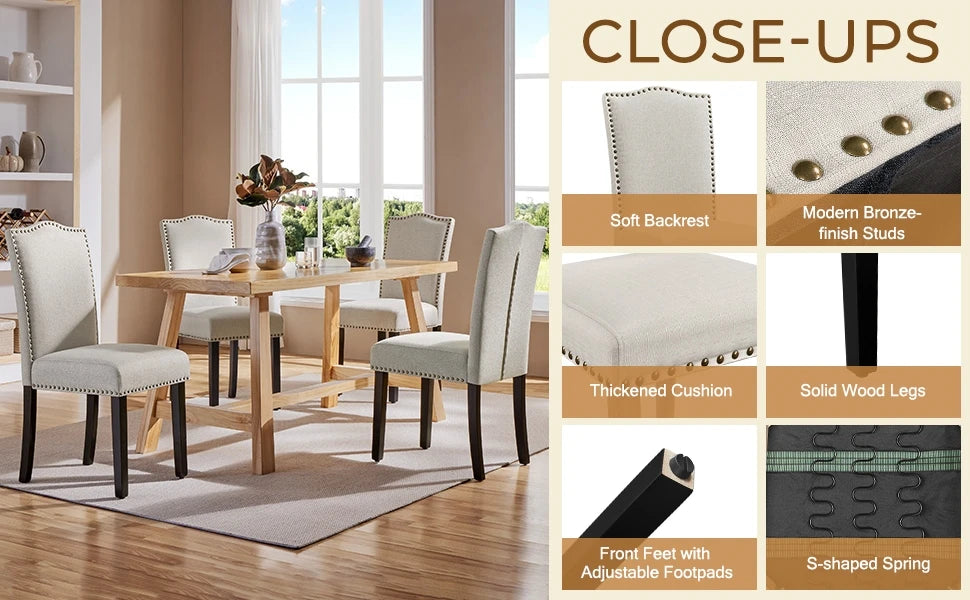 Dining Chairs Set of 2 Modern Kitchen Chairs with Fabric Upholstered Seat and Solid Wood Legs for Home Kitchen, Beige