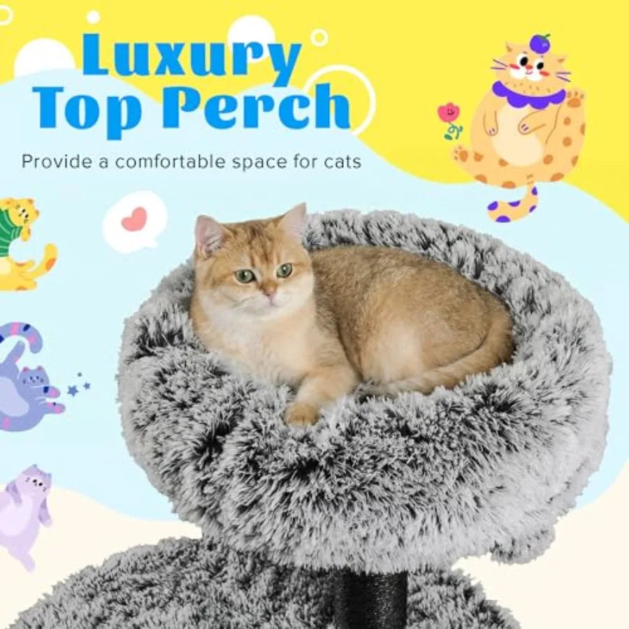 61.5in Cat Tree Tower Multi-Level Activity Center with Cozy Perch Star-Shaped Platform Moon Jumping Board Sisal Scratching Post
