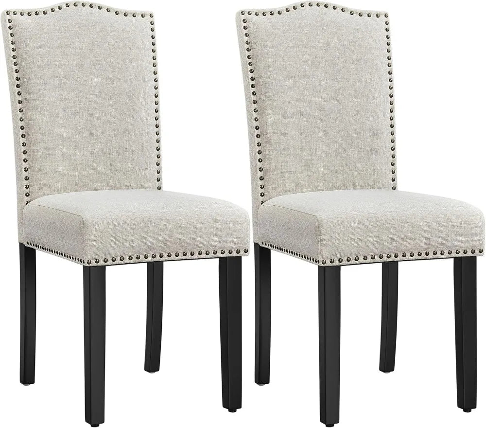 Dining Chairs Set of 2 Modern Kitchen Chairs with Fabric Upholstered Seat and Solid Wood Legs for Home Kitchen, Beige