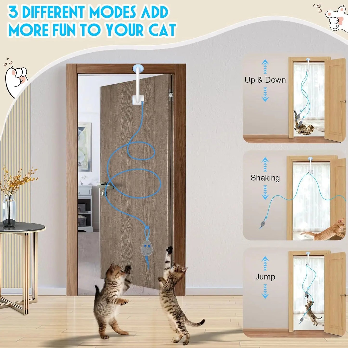 USB Rechargeable Interactive Self-Play Electric Door Hanging Cat Toy for Bored Kitties Retractable Kitten Toy