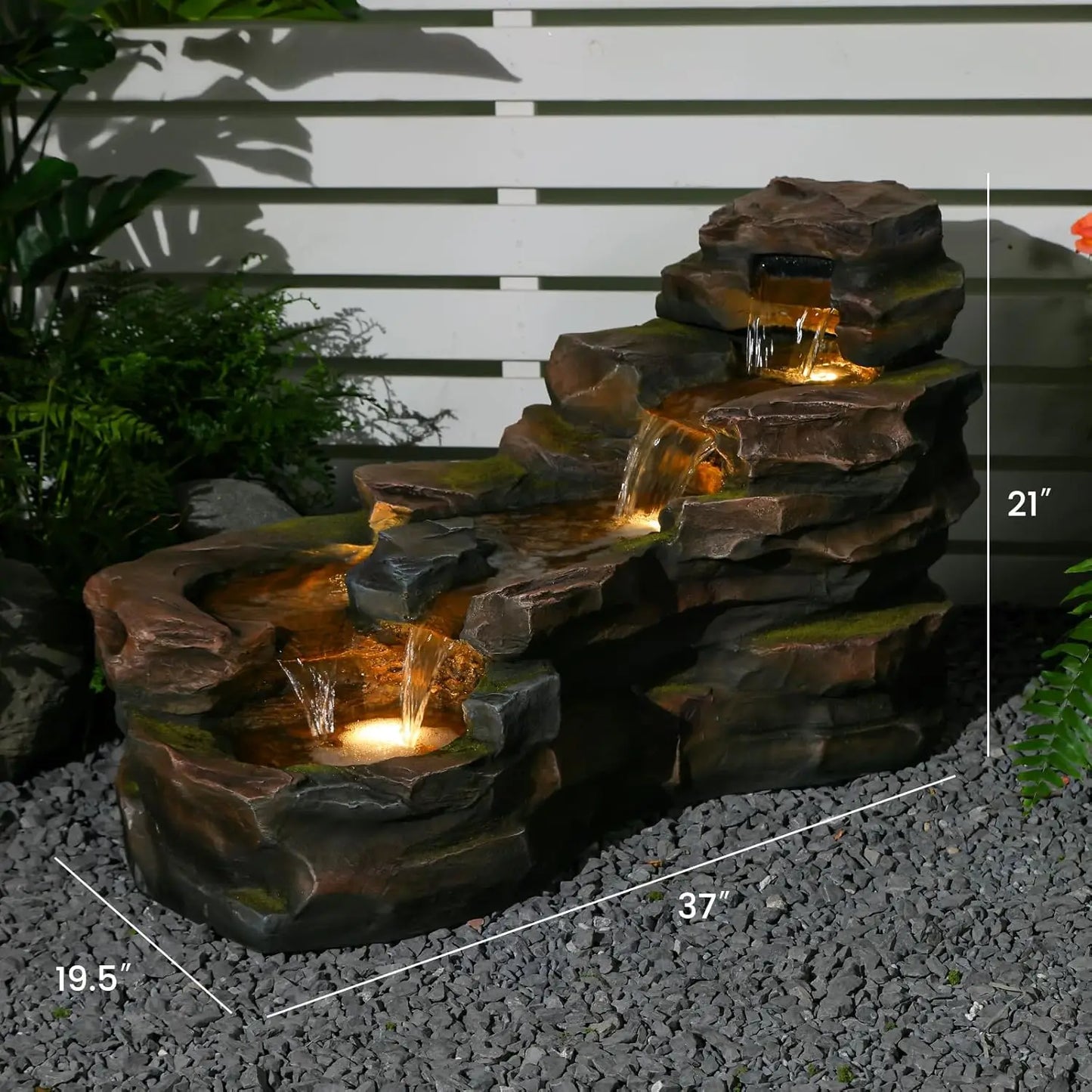 hot-sale productsBestsellerWater Fountain Outdoor Floor Standing 5-Tiers Rock Natural Waterfall Outdoor Garden Fountains with LE