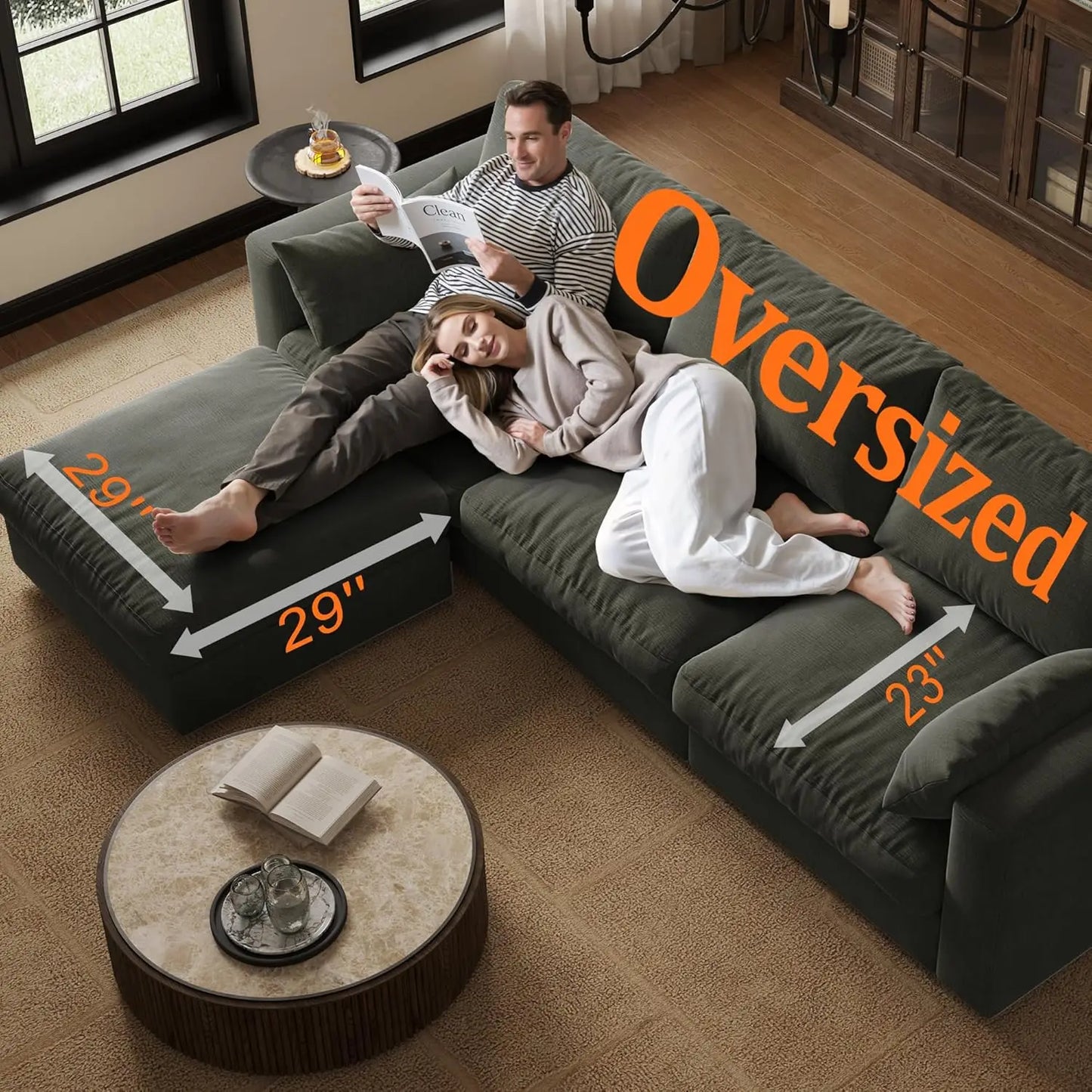 Cloud Modular Sectional Sofa Couch with Storage Ottoman, 99" Oversized Sectional Couches for Living Room, Cloud, Customized