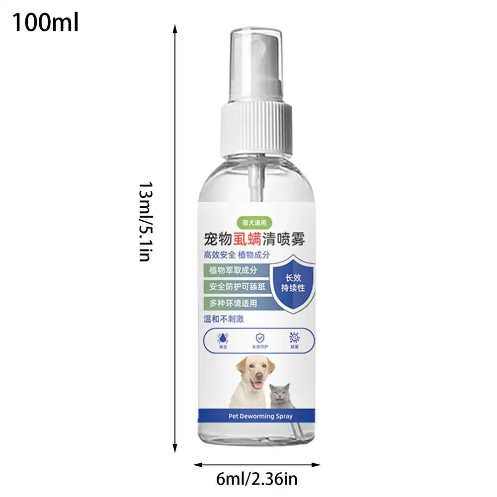 100ml Pet Insect Repellent Spray Drive Away Fleas Lice Ticks Relieve Skin Itching Suitable For Deworming Cats/Dogs