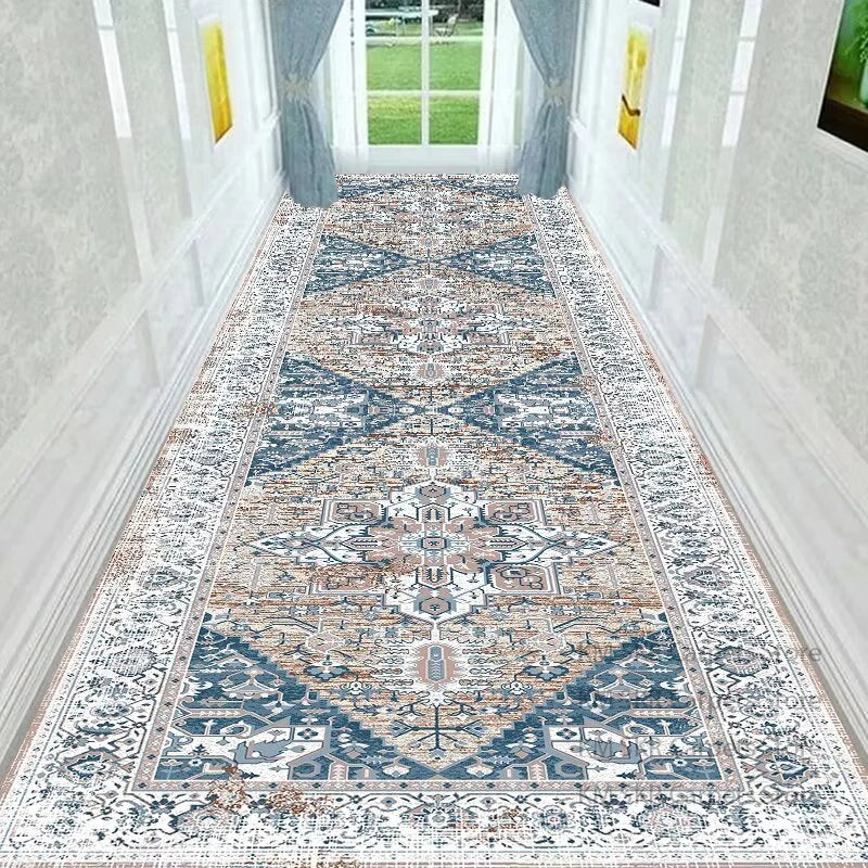 Retro Persian Style Long Runner Corridor Carpet Light Luxury Bohemia Decoration Hall Aisle Rug Non-slip Lobby Stairway Floor Mat