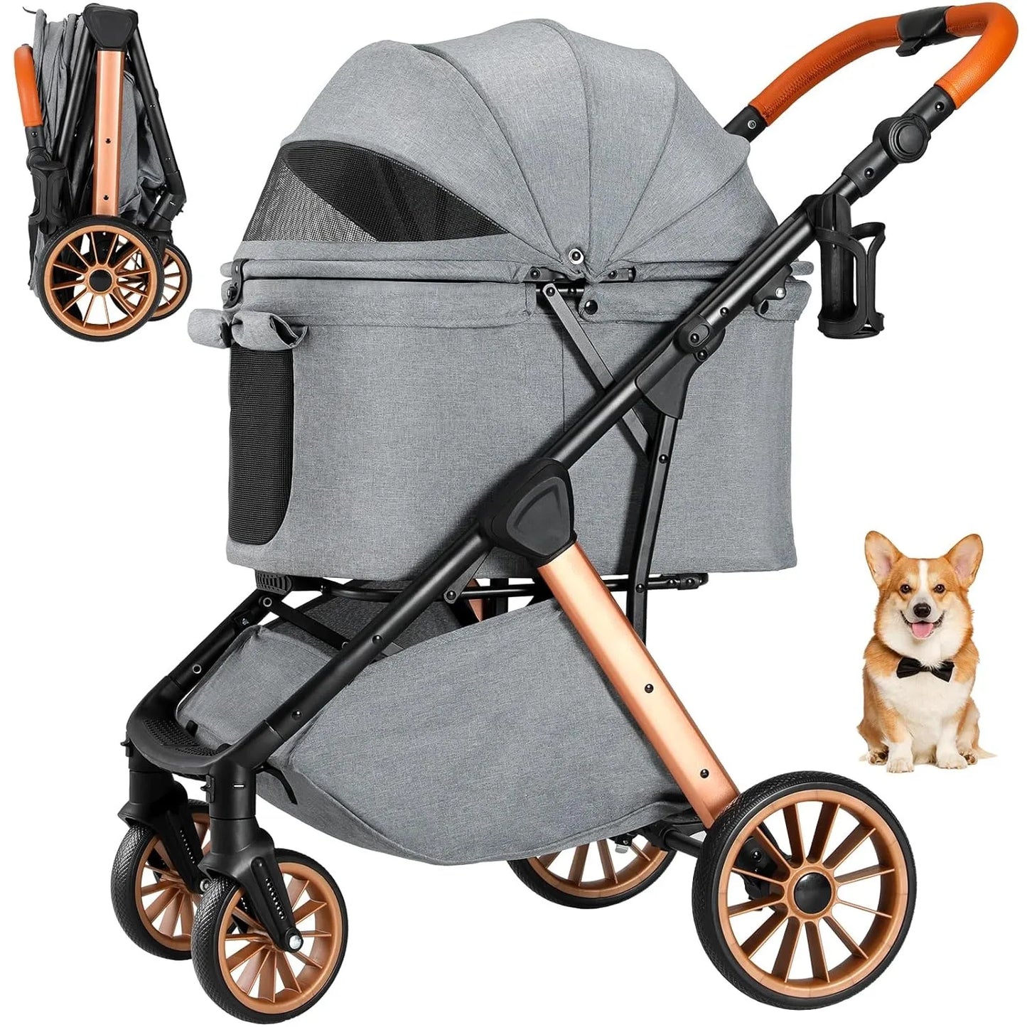 Pet Dog Stroller for Small Medium Dogs 10-30 lbs, Foldable Cat-Strollers Removable Carrier, Pet-Strollers w/ Storage Bag