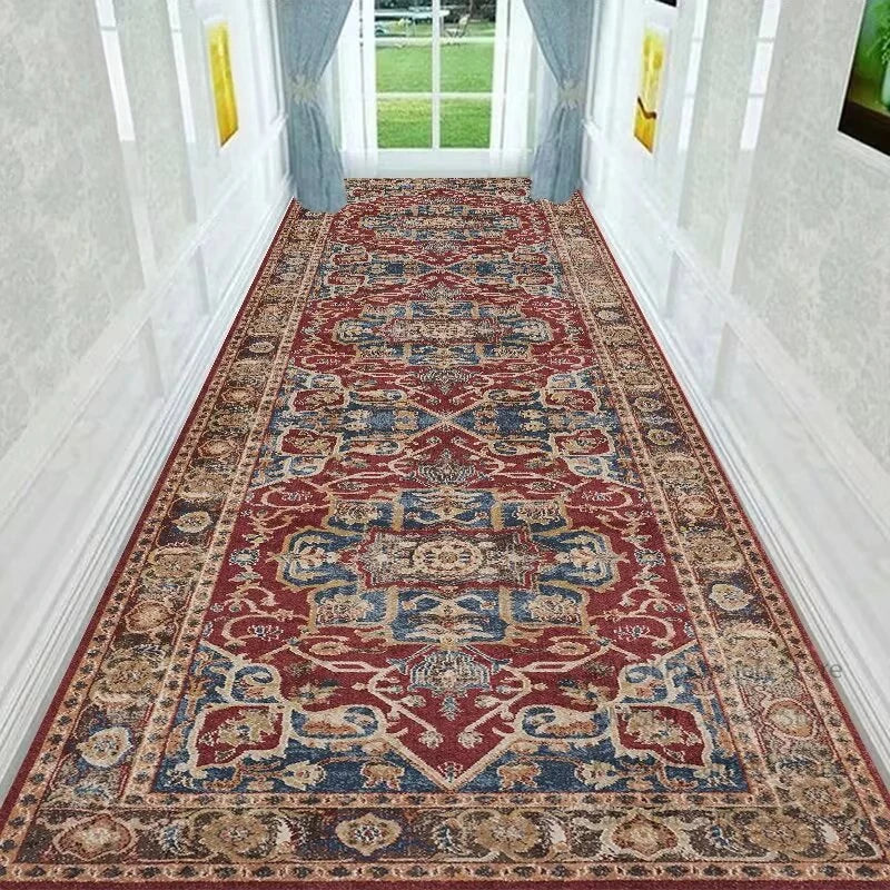Retro Persian Style Long Runner Corridor Carpet Light Luxury Bohemia Decoration Hall Aisle Rug Non-slip Lobby Stairway Floor Mat
