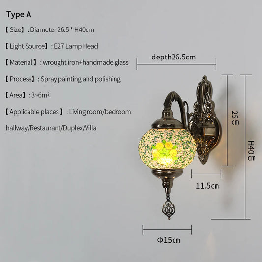 Vintage Bohemian Mosaic Color Glass Indoor Wall Lamp forHotel Restaurant Hall Bedroom Walkway And Bar Unique Wall Lighting Decor