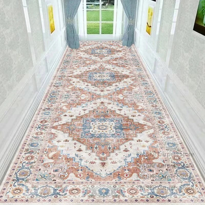 Retro Persian Style Long Runner Corridor Carpet Light Luxury Bohemia Decoration Hall Aisle Rug Non-slip Lobby Stairway Floor Mat