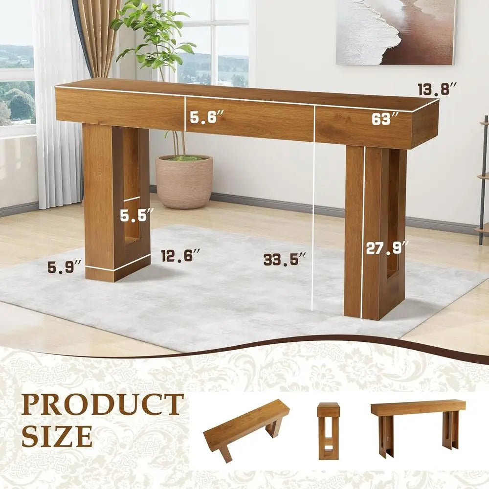 63 Rustic Brown Long Dining Table, Entryway Console, Living Room Sofa Table with Storage, Wooden Hallway Stand