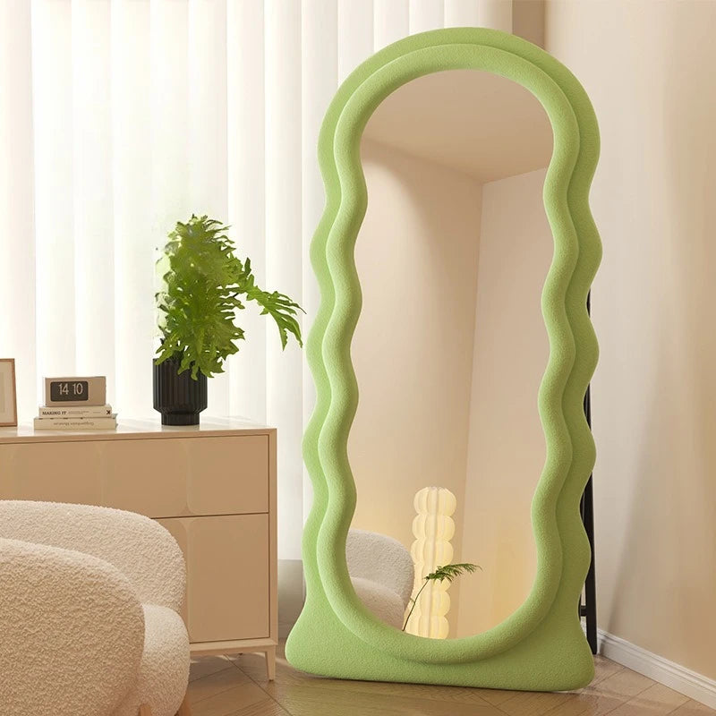 Full-Length Floor Mirror for Girls, Home Dressing  Ins Style Wave-Shaped Irregular Dormitory Clothing Store Fitting Mirror