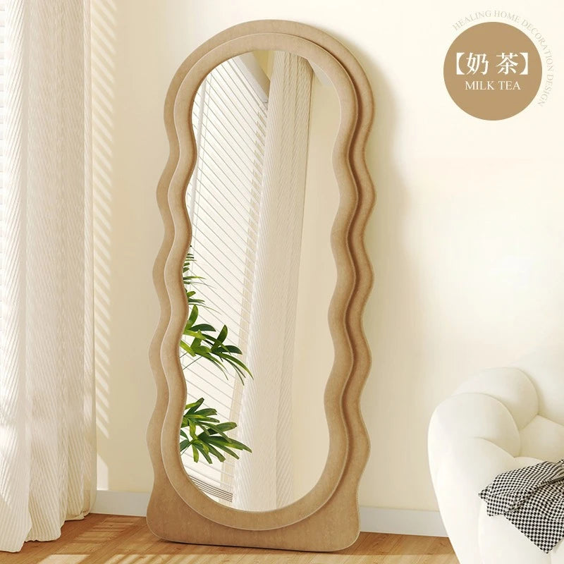 Full-Length Floor Mirror for Girls, Home Dressing  Ins Style Wave-Shaped Irregular Dormitory Clothing Store Fitting Mirror