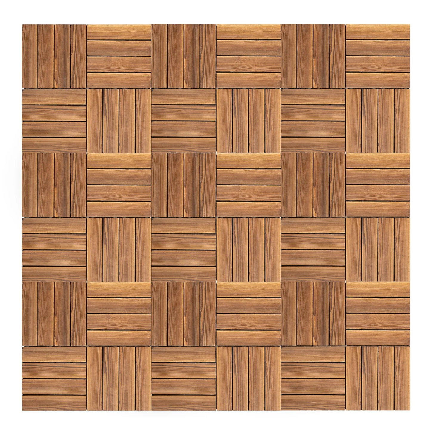 36 PCS 12"x12" Solid Wood Floor Tile Non-slip Waterproof Hardwood Interlocking Deck Tiles Garden Balcony Outdoor Flooring Decor