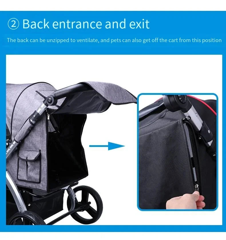 Foldable Large Size Luxury Pet Cart Large Dog Cart Multiple Cats for Outdoor Strolling Dog Walking Cart Portable 2024 Newest