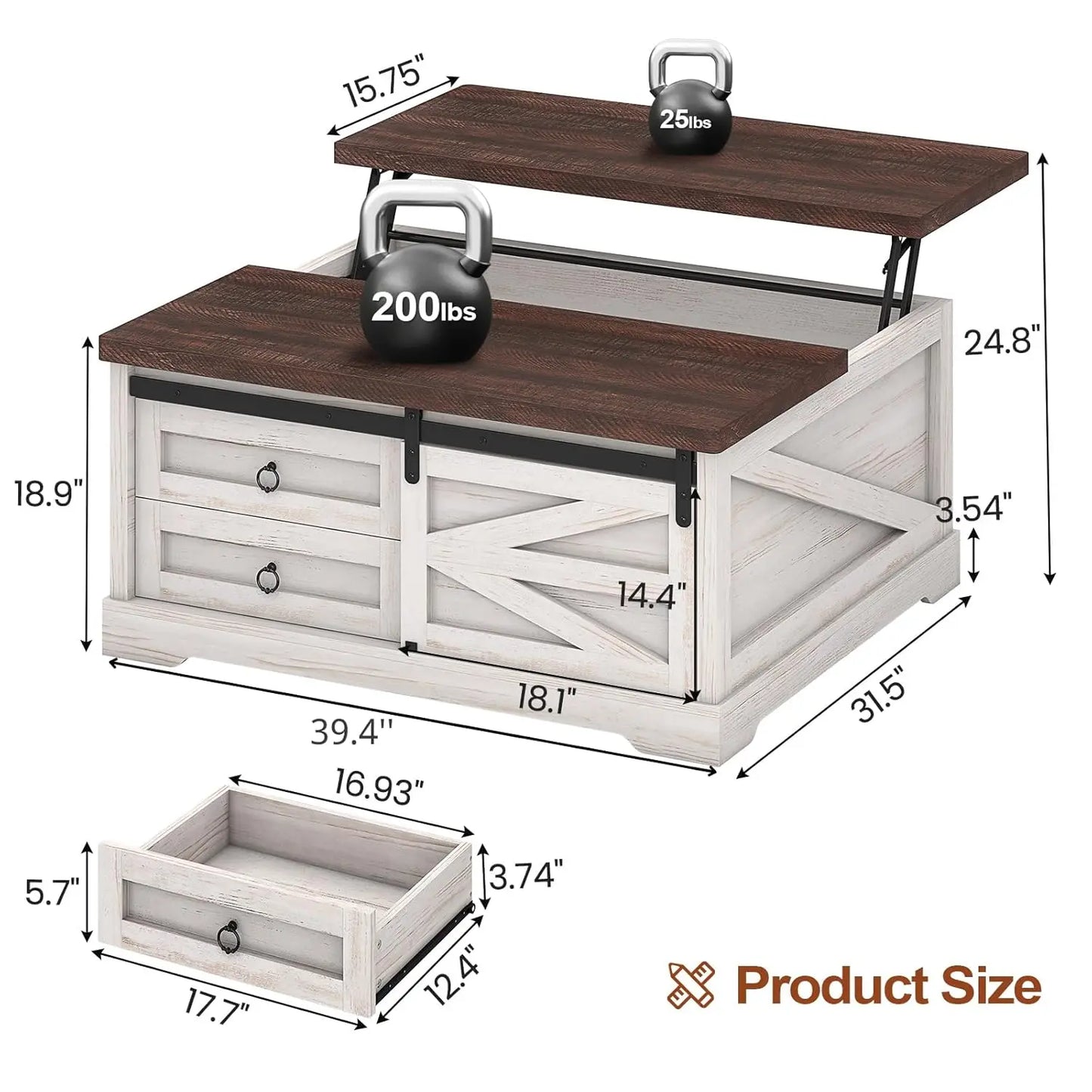39.4'' Lift Top Coffee Table with Storage, Farmhouse Coffee Tables for Living Room, Square Coffee Table with Large, Customized
