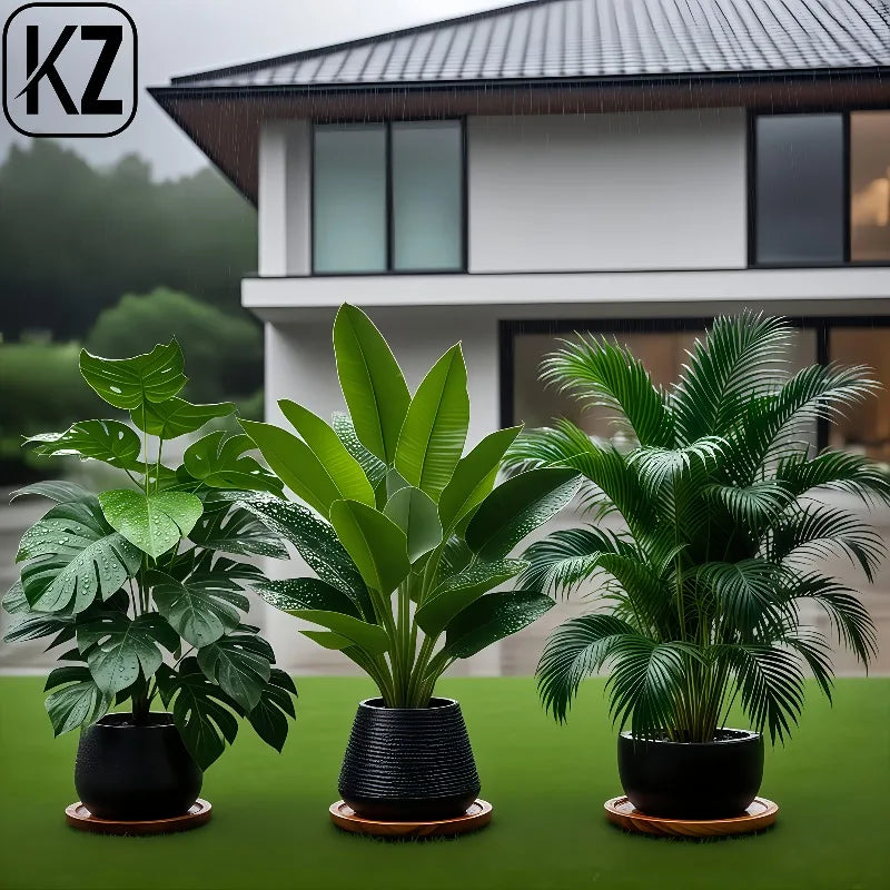 3pcs Artificial Faux Plant Set Lush Banana Tree Monstera Palm for Home Wedding Garden Balcony Office Decor