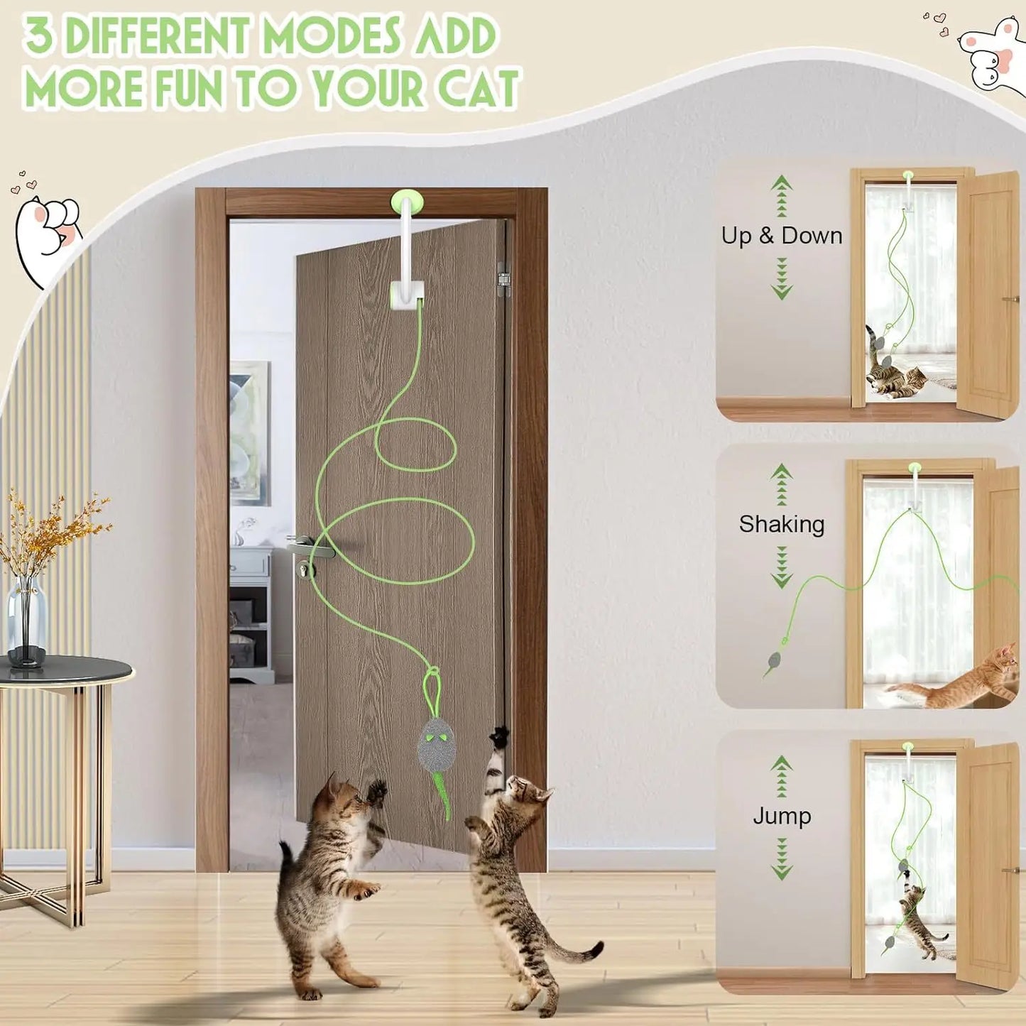 USB Rechargeable Interactive Self-Play Electric Door Hanging Cat Toy for Bored Kitties Retractable Kitten Toy