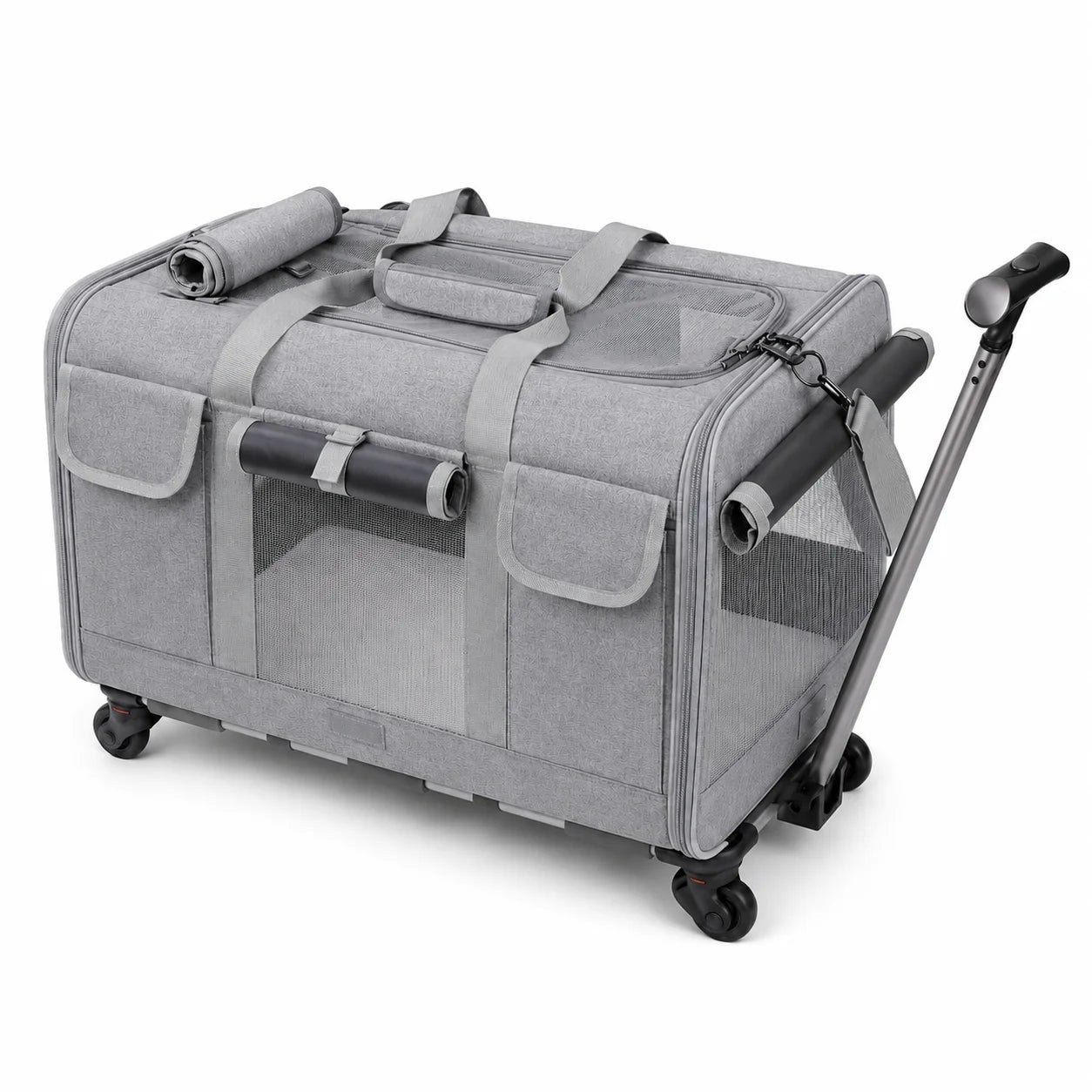 Cat Dog Carrier with Wheels for Travel, Detachable Rolling Pet Bag with Pull Handle and Shoulder Strap, Small Medium Pets
