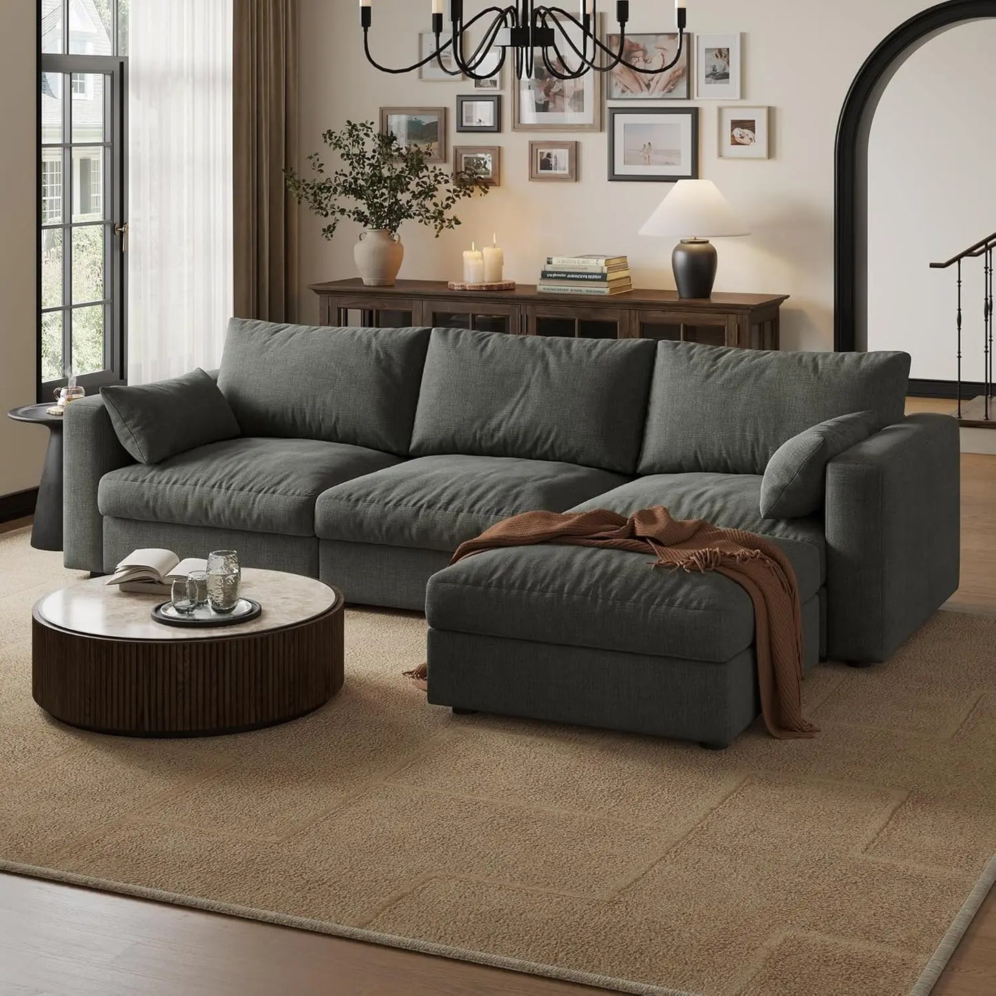 Cloud Modular Sectional Sofa Couch with Storage Ottoman, 99" Oversized Sectional Couches for Living Room, Cloud, Customized