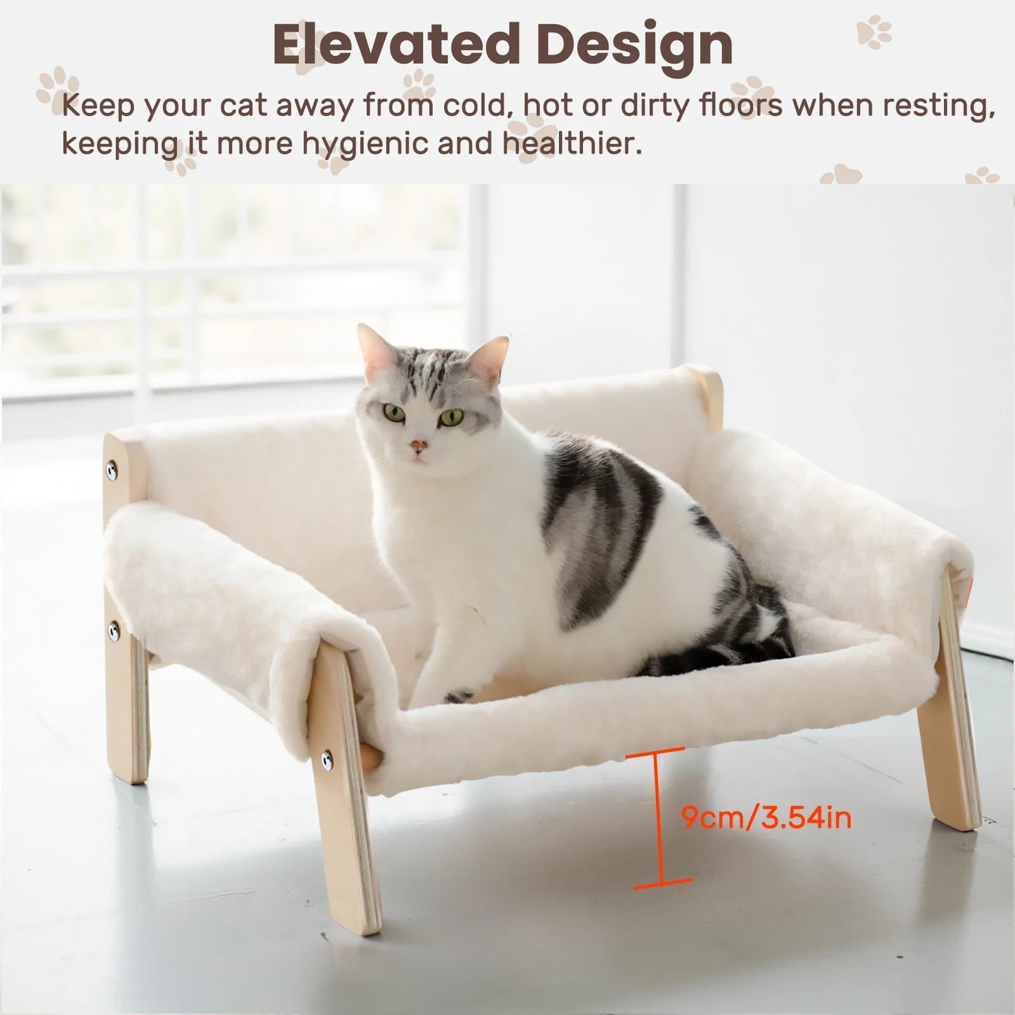 Large Cat Bed Soft Plush Sofa with Sturdy Wooden Legs Raised Design Indoor Kitten Bed Comfortable Soft Couch for Cats
