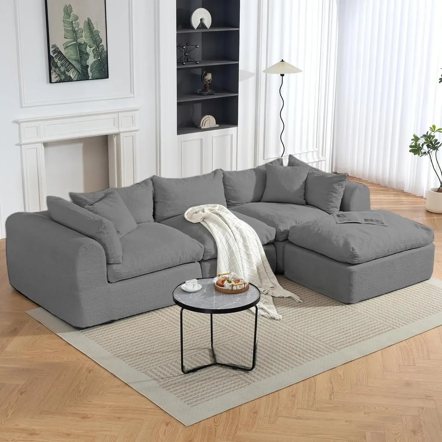 Cloud Boneless 113'' Sofa Couch Deep Seat Modular Sectional with Ottoman Customized Living Room Furniture