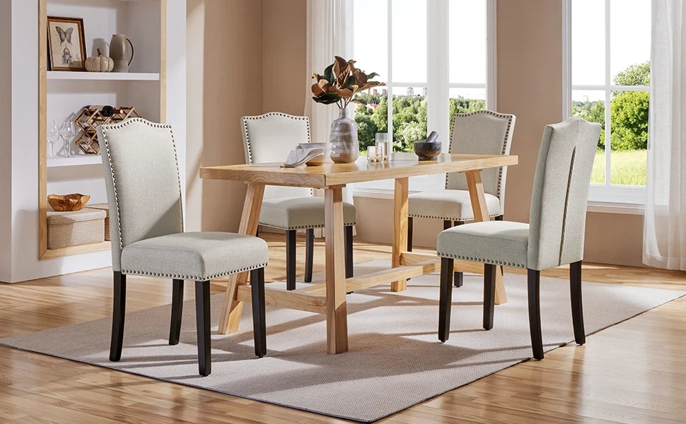 Dining Chairs Set of 2 Modern Kitchen Chairs with Fabric Upholstered Seat and Solid Wood Legs for Home Kitchen, Beige