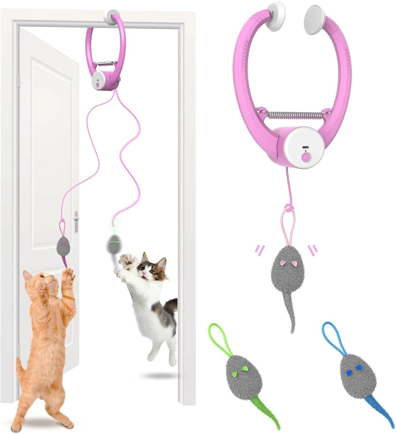 USB Rechargeable Interactive Self-Play Electric Door Hanging Cat Toy for Bored Kitties Retractable Kitten Toy