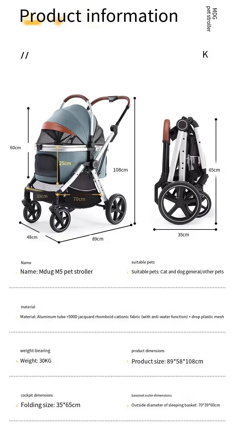 Grey Trolley for 30Kgs Dogs Cat One Click Automatic Collection Pet Cart Large Space Dog Strollers Cross-border High-quality Cart