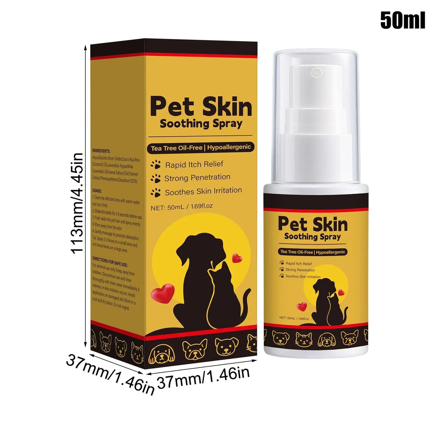 Pet Skin Spray Dog & Cat Skin Care Spray, Soothing & Spray Softening Anti-Itch Cleansing Skin, Nourishing Soothing Spray