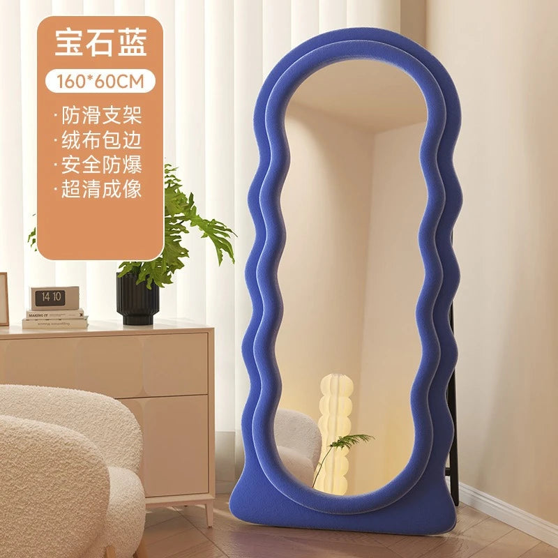 Full-Length Floor Mirror for Girls, Home Dressing  Ins Style Wave-Shaped Irregular Dormitory Clothing Store Fitting Mirror