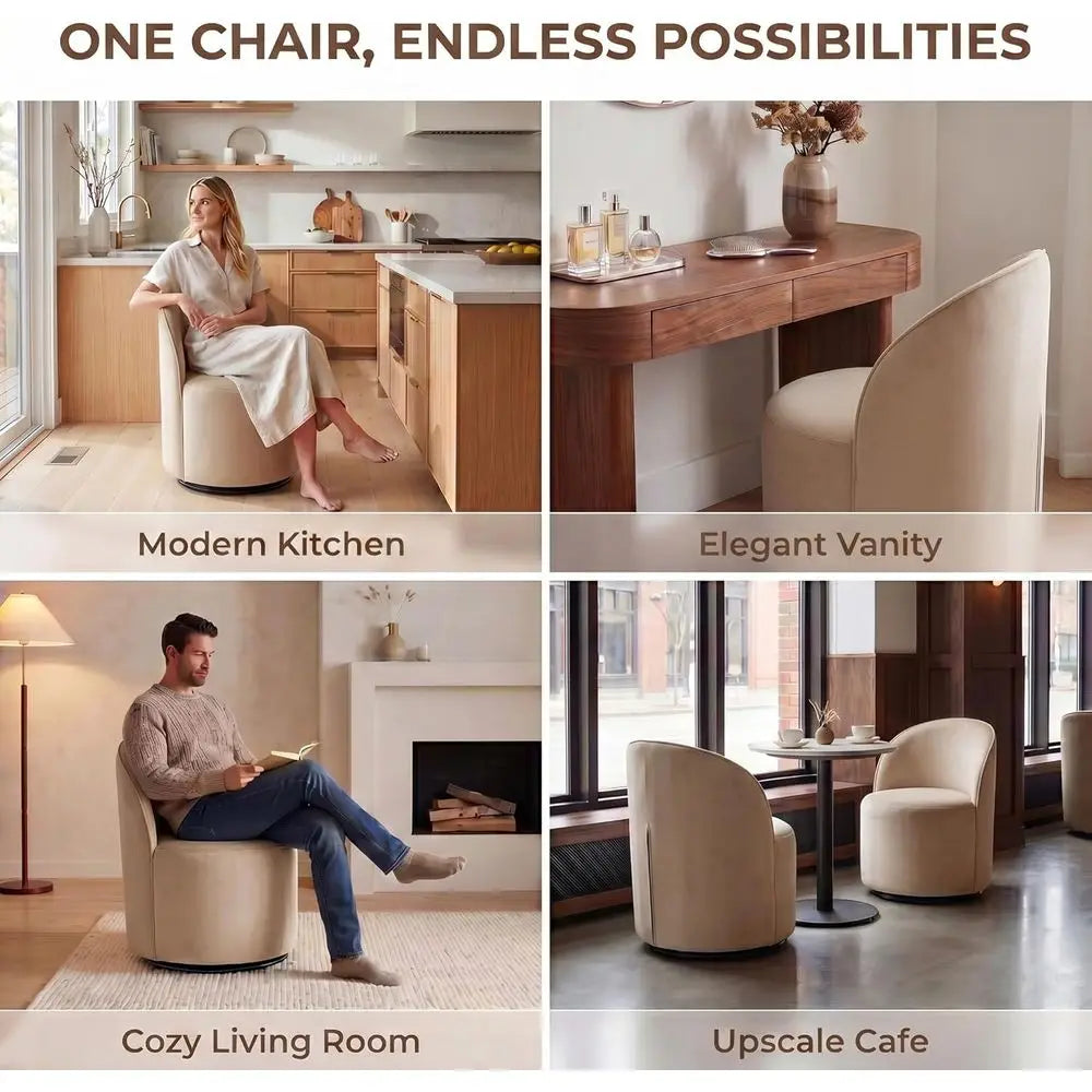 4-Piece Modern Velvet Swivel Barrel Chairs Set for Kitchen & Dining, Khaki