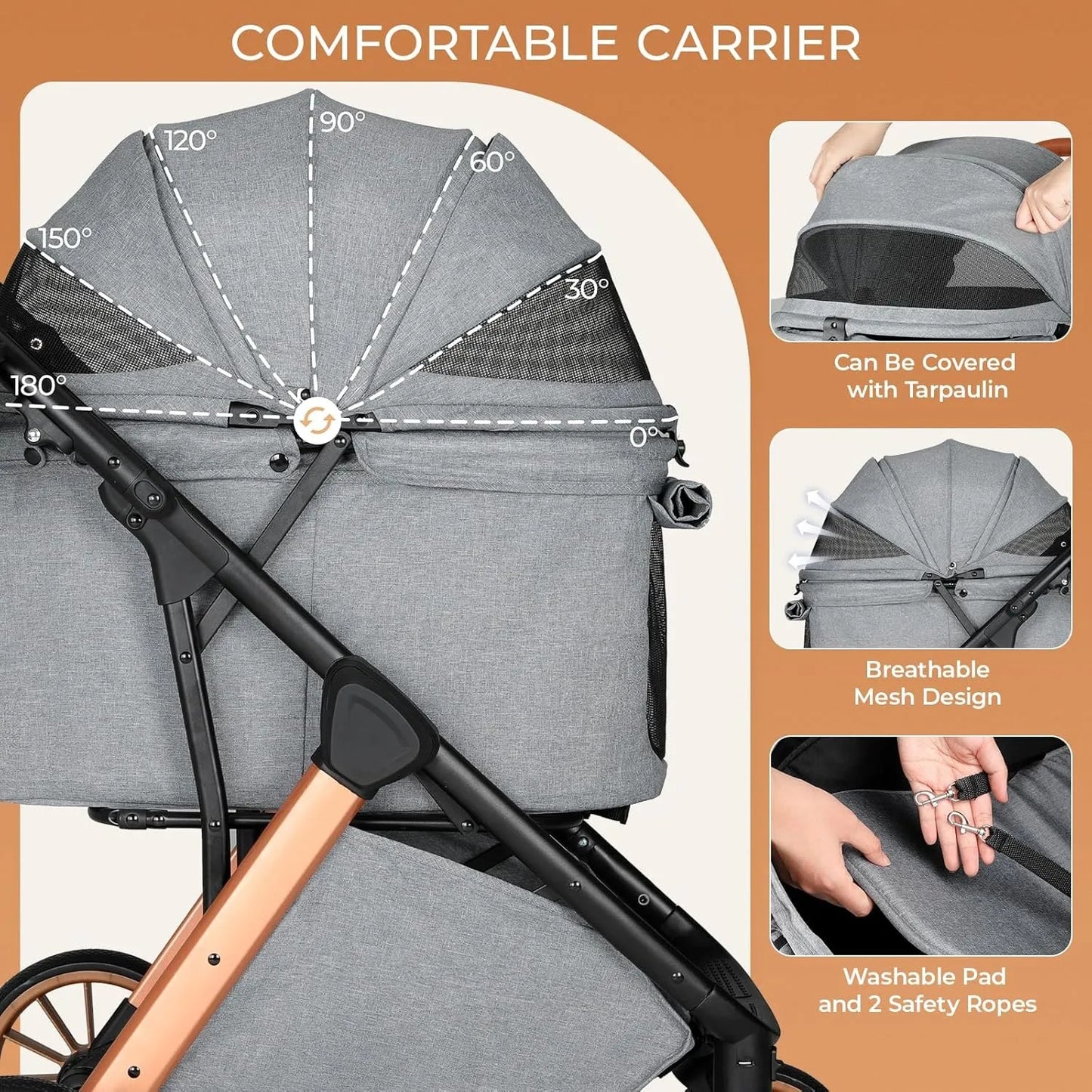 Pet Dog Stroller for Small Medium Dogs 10-30 lbs, Foldable Cat-Strollers Removable Carrier, Pet-Strollers w/ Storage Bag
