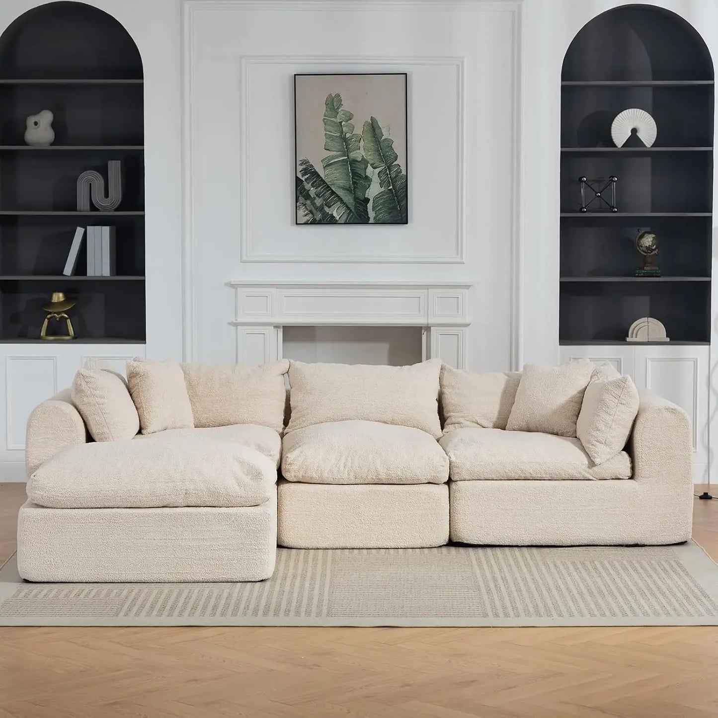 Cloud Boneless 113'' Sofa Couch Deep Seat Modular Sectional with Ottoman Customized Living Room Furniture