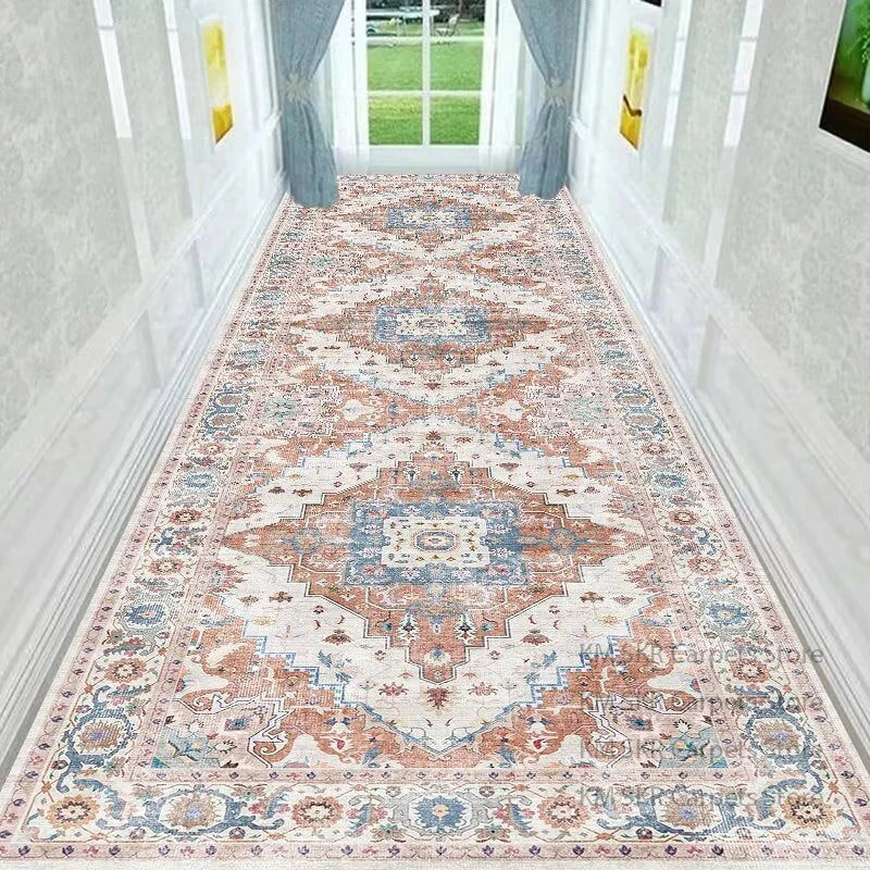 Retro Persian Style Long Runner Corridor Carpet Light Luxury Bohemia Decoration Hall Aisle Rug Non-slip Lobby Stairway Floor Mat