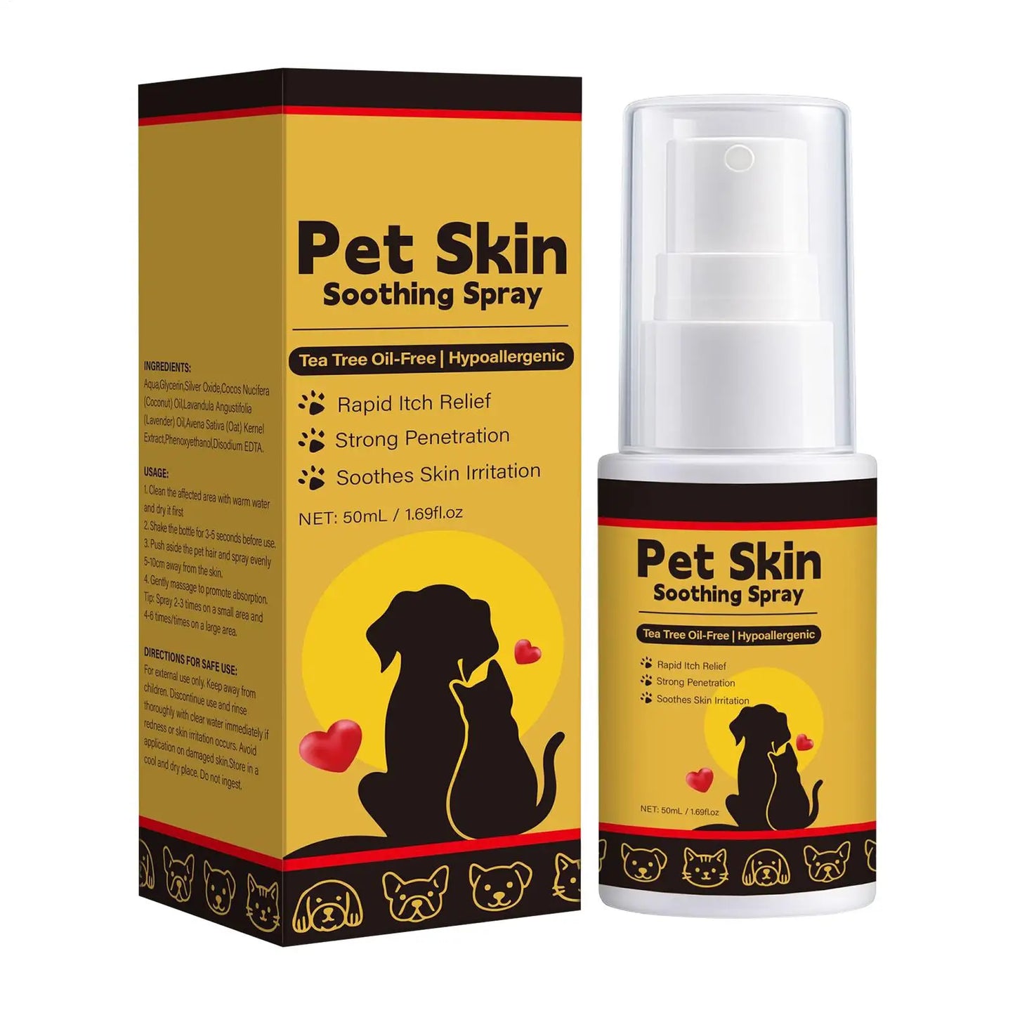 Pet Skin Spray Dog & Cat Skin Care Spray, Soothing & Spray Softening Anti-Itch Cleansing Skin, Nourishing Soothing Spray