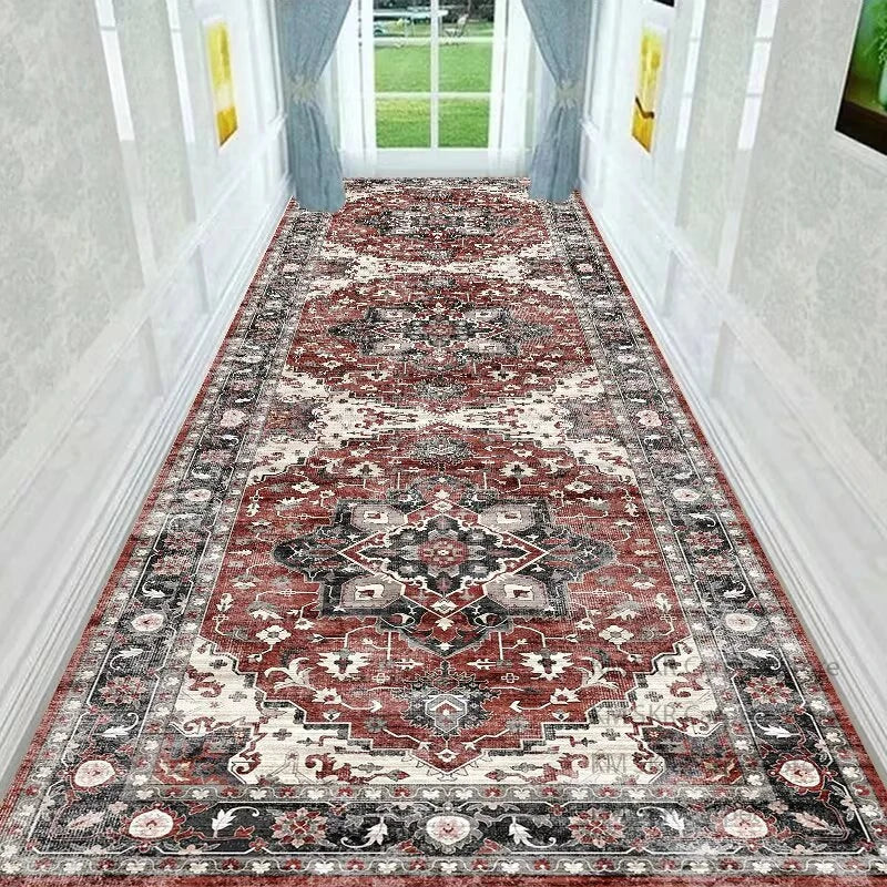 Retro Persian Style Long Runner Corridor Carpet Light Luxury Bohemia Decoration Hall Aisle Rug Non-slip Lobby Stairway Floor Mat
