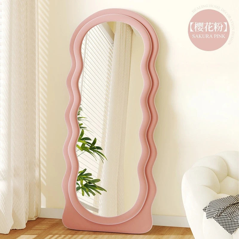 Full-Length Floor Mirror for Girls, Home Dressing  Ins Style Wave-Shaped Irregular Dormitory Clothing Store Fitting Mirror