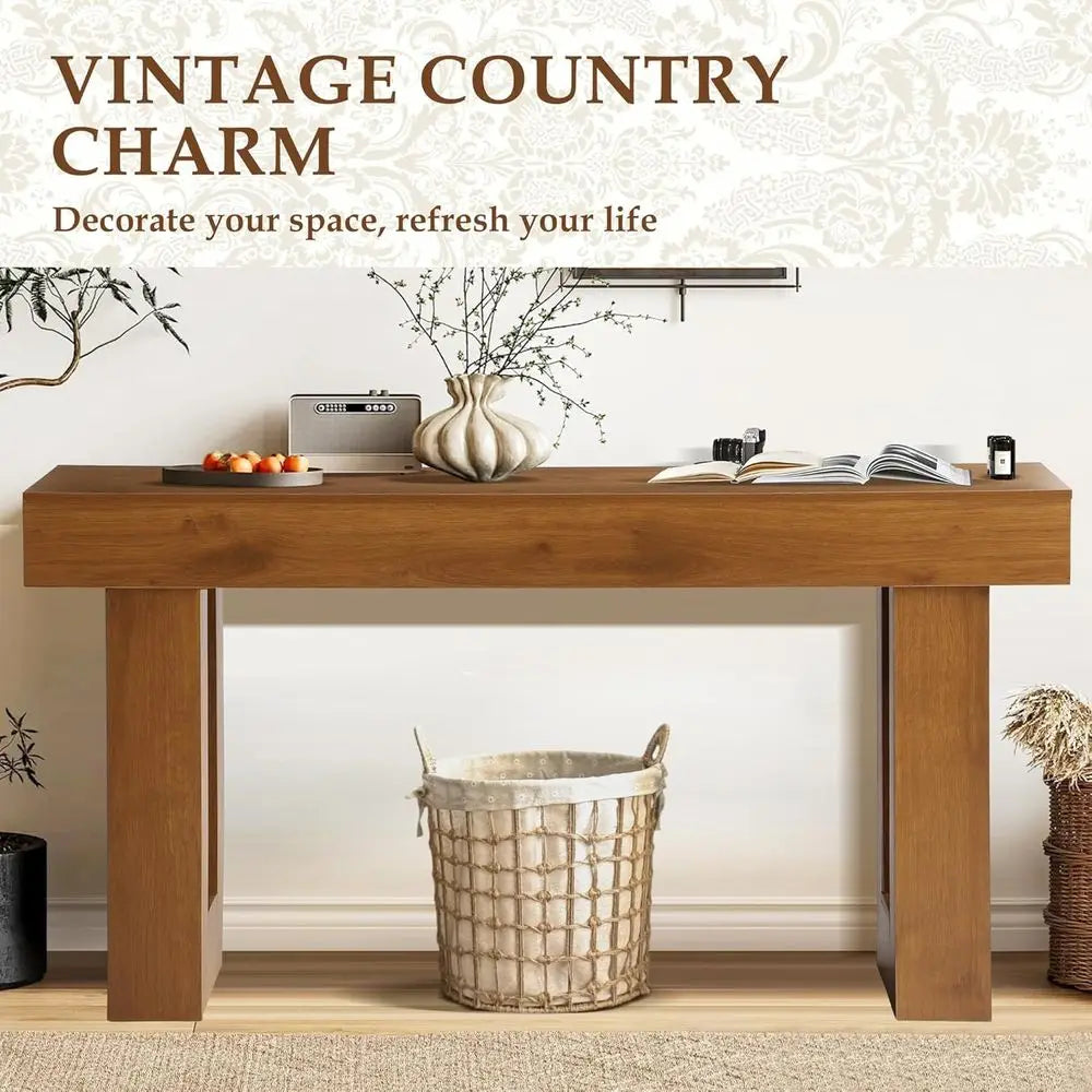 63 Rustic Brown Long Dining Table, Entryway Console, Living Room Sofa Table with Storage, Wooden Hallway Stand