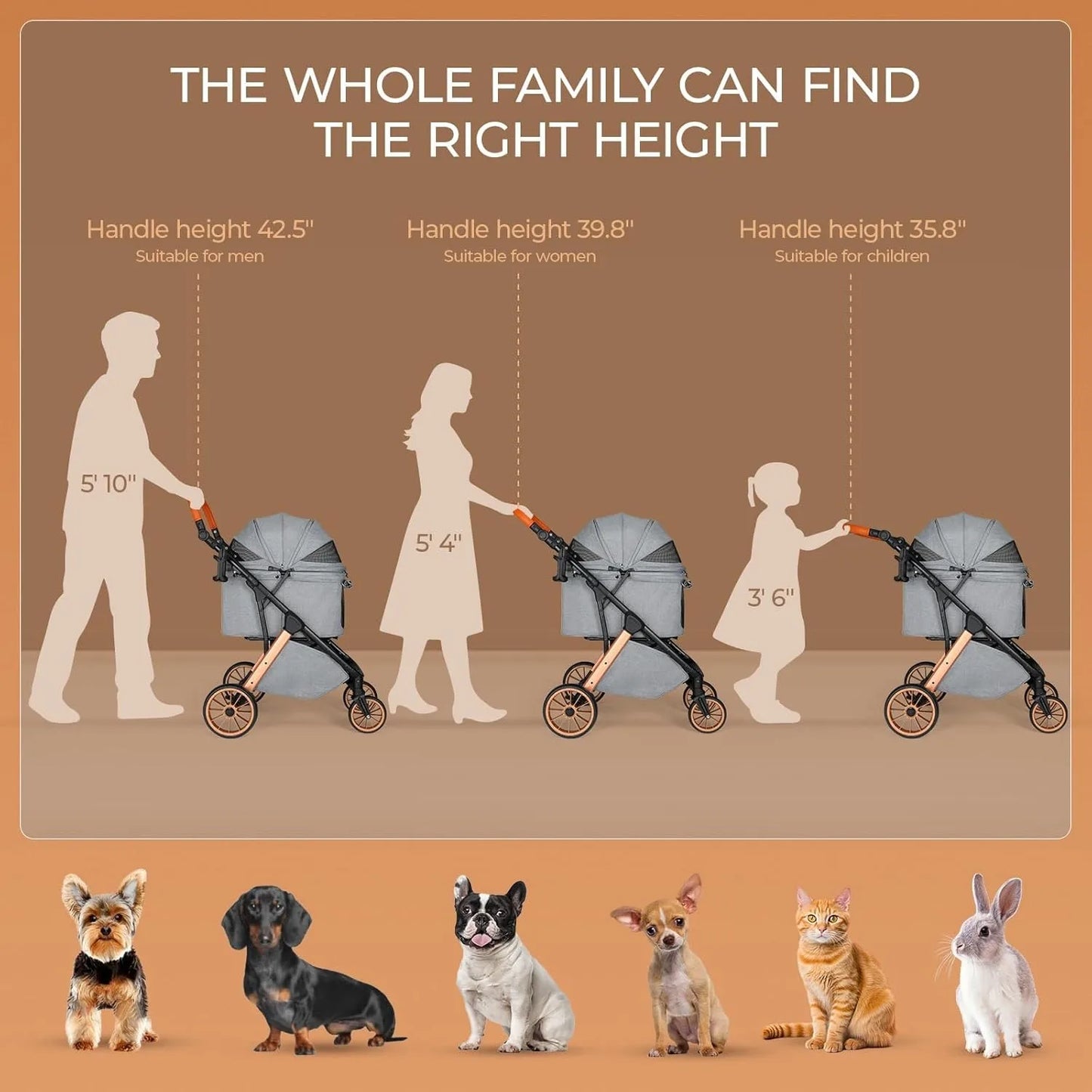 Pet Dog Stroller for Small Medium Dogs 10-30 lbs, Foldable Cat-Strollers Removable Carrier, Pet-Strollers w/ Storage Bag