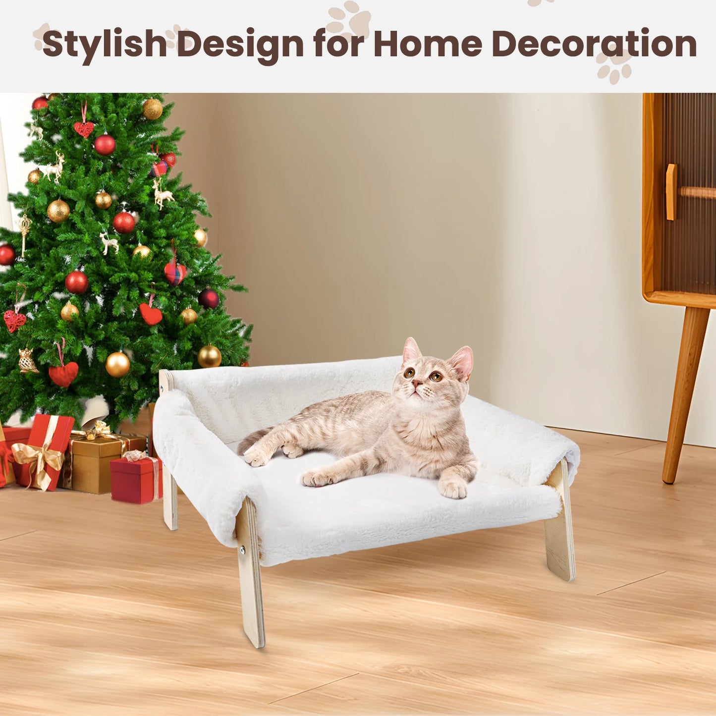 Large Cat Bed Soft Plush Sofa with Sturdy Wooden Legs Raised Design Indoor Kitten Bed Comfortable Soft Couch for Cats
