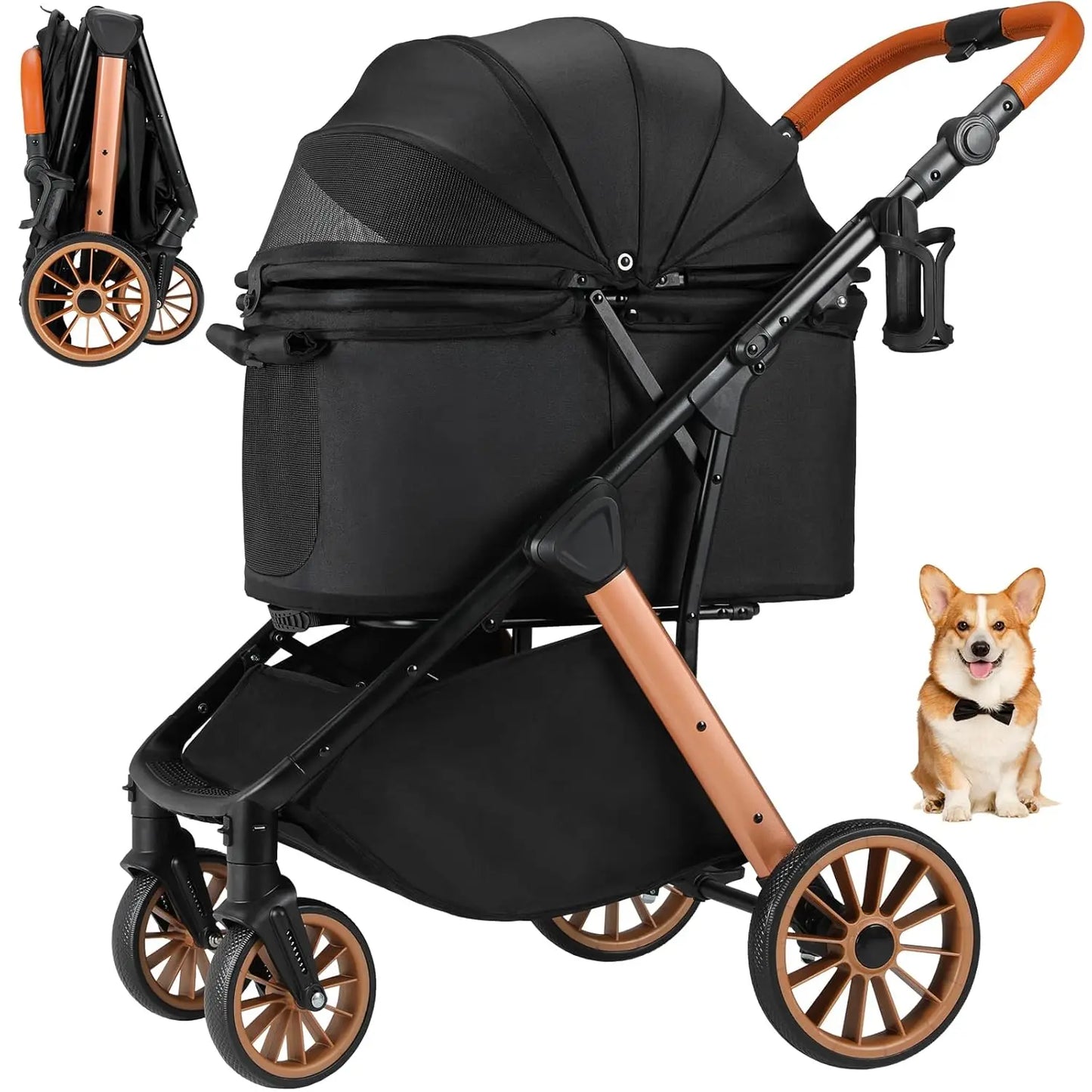 Pet Dog Stroller for Small Medium Dogs 10-30 lbs, Foldable Cat-Strollers Removable Carrier, Pet-Strollers w/ Storage Bag