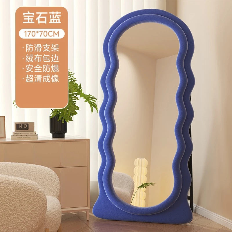 Full-Length Floor Mirror for Girls, Home Dressing  Ins Style Wave-Shaped Irregular Dormitory Clothing Store Fitting Mirror