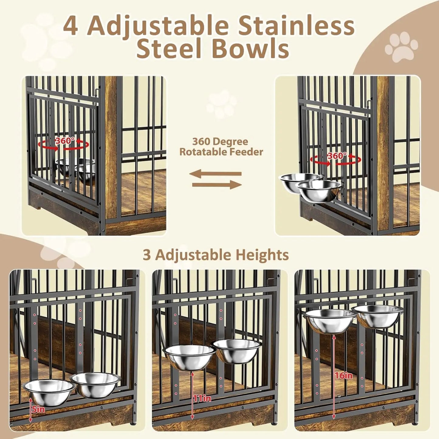 61'' Double Dog Cage Furniture for 2 Dogs, TV Stand Dog Kennel with Adjustable Divider, Heavy Duty Double Dog Crate, Customized
