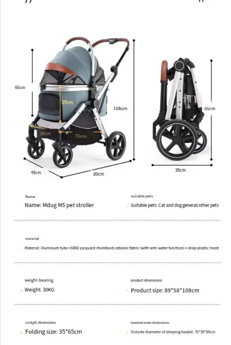 Grey Trolley for 30Kgs Dogs Cat One Click Automatic Collection Pet Cart Large Space Dog Strollers Cross-border High-quality Cart