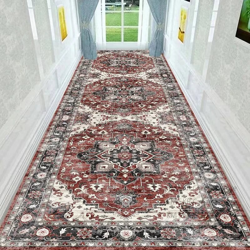 Retro Persian Style Long Runner Corridor Carpet Light Luxury Bohemia Decoration Hall Aisle Rug Non-slip Lobby Stairway Floor Mat